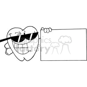 Funny Cartoon Tooth with Sunglasses Holding Sign