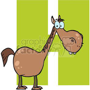 Funny Cartoon Horse and Letter H