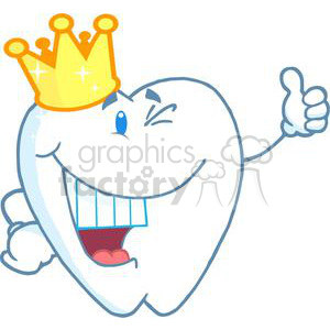 Happy Tooth Cartoon with Crown