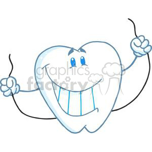 Happy Tooth Cartoon with Dental Floss