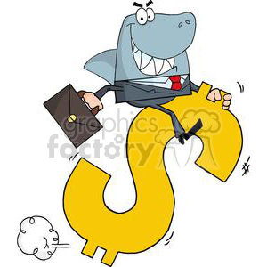 shark businessman riding on a dollar symbol