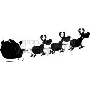 A humorous silhouette clipart of Santa Claus in a sleigh pulled by reindeer, perfect for Christmas occasions.