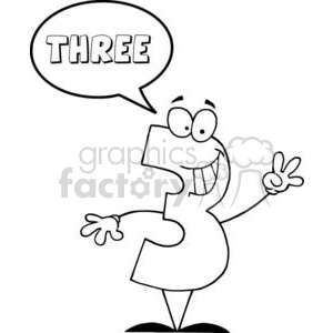 A humorous clipart image featuring a cartoon character shaped like the number three, speaking the word 'THREE' in a speech bubble.