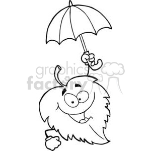 Cartoon autumn leaf holding an umbrella.