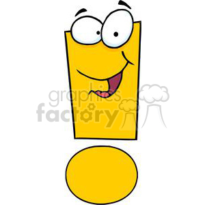 The image is a clipart illustration of a stylized exclamation mark with a funny face. The top part of the exclamation mark is designed to look like a head with large eyes and a smiling mouth with a tongue sticking out, while the bottom dot serves as the body or base of the exclamation mark.