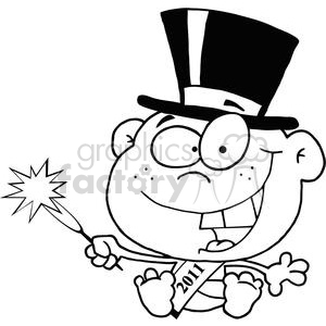 A humorous New Year's Eve baby cartoon holding a sparkler, wearing a top hat and a sash labeled 2011.