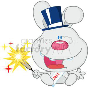 A cute cartoon baby wearing a 2011 sash and a blue top hat, holding a sparkler in celebration of New Year's Eve.