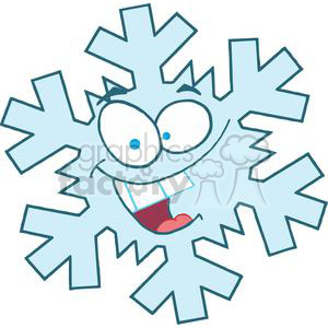 A humorous, cartoon-style snowflake with a smiling face, representing festive holiday cheer.