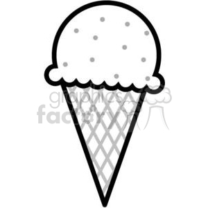 A black and white clipart image of a vanilla ice cream cone with sprinkles.