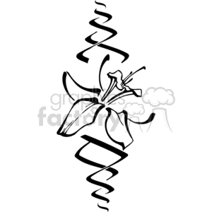 Black and white clipart image of a stylized abstract lily flower with artistic swirl elements.