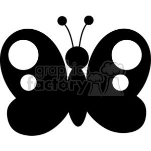 A black silhouette of a butterfly with circular spots on its wings.