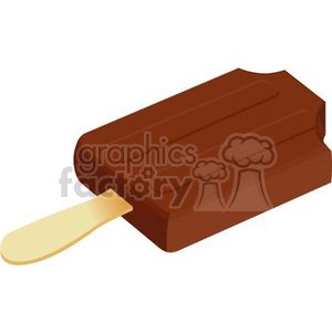 Illustration of a chocolate fudge popsicle with a wooden stick.