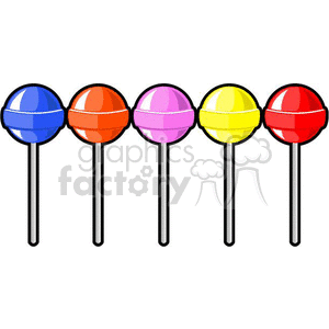 The clipart image depicts a cartoon-style illustration of several colorful lollipops or suckers, which are candies on sticks.