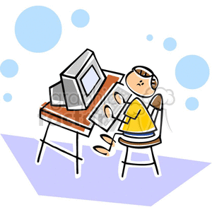 Cartoon student learning about computers 