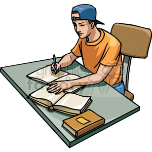 Cartoon student studying at his desk