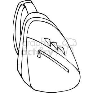 Black and white outline of a backpack with one strap