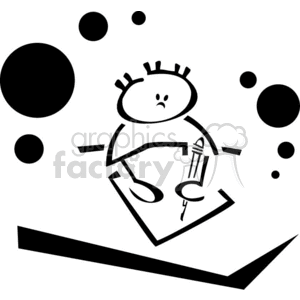 Black and white outline of a little boy learning 
