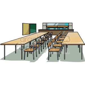 Realistic Classroom With Tables And Chairs Clipart Royalty Free