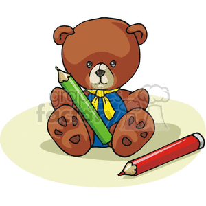 Cartoon teddy bear with a red and green crayon