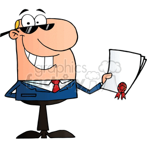 cartoon businessman holding a contract