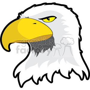The clipart image depicts a bald eagle, which is a type of bird commonly used as a symbol of strength and freedom. The eagle is shown in a cartoon style and is designed to be used as a mascot or character in logo or branding design. The image can be used as a design element or symbol for various purposes, such as sports team logos or patriotic-themed designs.
