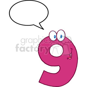 5022-Clipart-Illustration-of-Number-Nine-Cartoon-Mascot-Character-With-Speech-Bubble