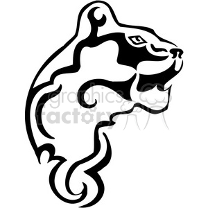 The image displays a stylized outline of a large feline, resembling a wild cat like a cougar or lion, designed in a tribal or tattoo style. It's suitable for vinyl-ready applications due to its high-contrast, silhouette-like appearance.
