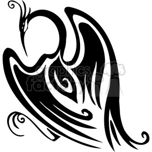 This clipart image depicts a stylized outline of a crane bird with tribal or tattoo-like designs. The crane is in a graceful pose that suggests movement, and the design is simplified with elegant curves and spirals that would make it appropriate for vinyl cutting or tattoo art.