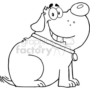 The clipart image displays a comical drawing of a dog. This dog appears animated with exaggerated features, such as a large, happy grin, one eye bigger than the other, and a slightly askew collar. The dog is sitting and looking slightly to the side. The style is simple and cartoonish, possibly designed for humor.