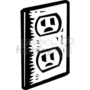 The image depicts a black and white clipart illustration of an electrical outlet.