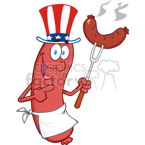 Happy Sausage With American Patriotic Hat And Sausage On Fork
