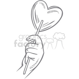 A clipart image of a hand holding a heart-shaped lollipop.