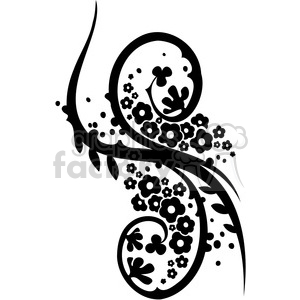 Black and white decorative floral vector clipart with swirling, flowing lines and stylized flowers.