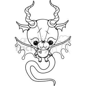 A cute baby dragon clipart with big eyes, small wings, spiral horns, and a long, curled tail. The dragon has a small heart shape on its chest, and the overall style is cartoon-like and whimsical.