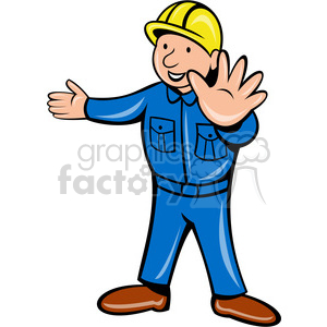   builder with hands out stop 