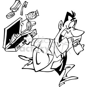 cartoon business man running late in black and white