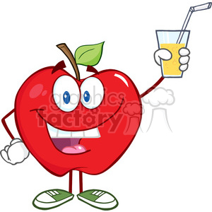 5776 Royalty Free Clip Art Smiling Apple Cartoon Character Holding A Glass With Drink