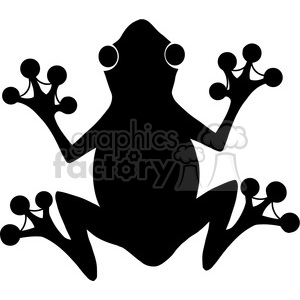   The image is a black silhouette of a frog in a humorous or playful pose, with its limbs spread out and circular eyes visible. 
