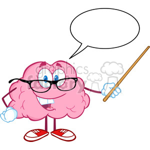 5812 Royalty Free Clip Art Smiling Brain Teacher Cartoon Character Holding A Pointer Witch Speech Bubble