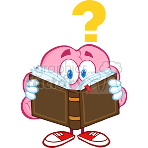 5840 Royalty Free Clip Art Surprised Brain Cartoon Character Reading A Book With Question Mark