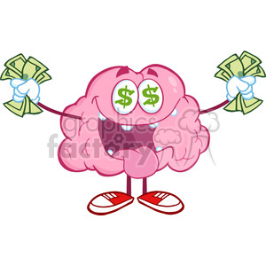 5831 Royalty Free Clip Art Money Loving Brain Cartoon Character