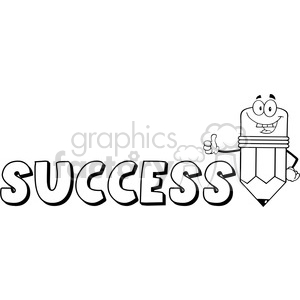 5939 Royalty Free Clip Art Happy Pencil Cartoon Character Giving A Thumb Up With Text Success