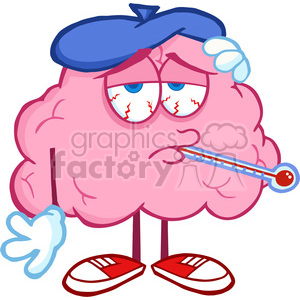 5843 Royalty Free Clip Art Sick Brain Cartoon Character With Thermometer