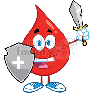 6174 Royalty Free Clip Art Red Blood Drop Guarder With Shield And Sword