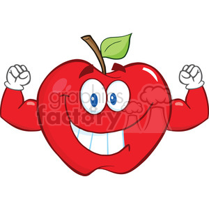   6507 Royalty Free Clip Art Smiling Apple Cartoon Mascot Character With Muscle Arms 