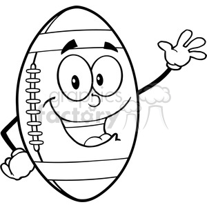 6571 Royalty Free Clip Art Black and White American Football Ball Cartoon Mascot Character Waving For Greeting