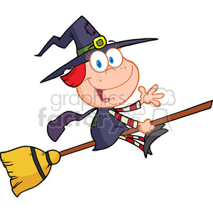 6630 Royalty Free Clip Art Halloween Little Witch Cartoon Character Waving For Greeting