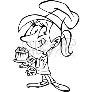 young female baker with cupcake black white