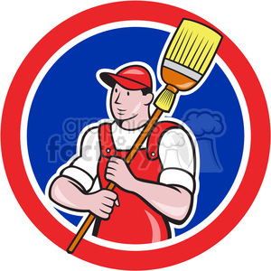 cleaner janitor holding broom