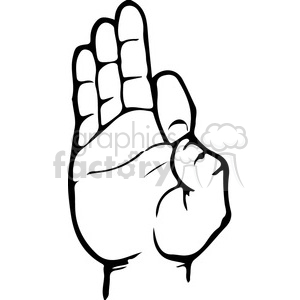   The clipart image shows a hand gesture that represents a letter in the American Sign Language (ASL) alphabet. Based on the positioning of the fingers and the orientation of the hand, this hand sign appears to correspond to the letter 
